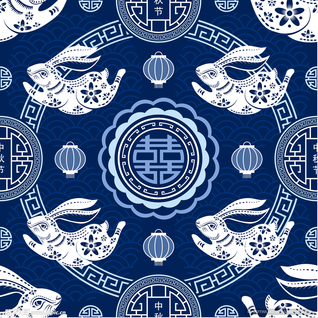 2023年兔年春节矢量无缝背景