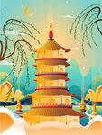 杭州西湖景区插画