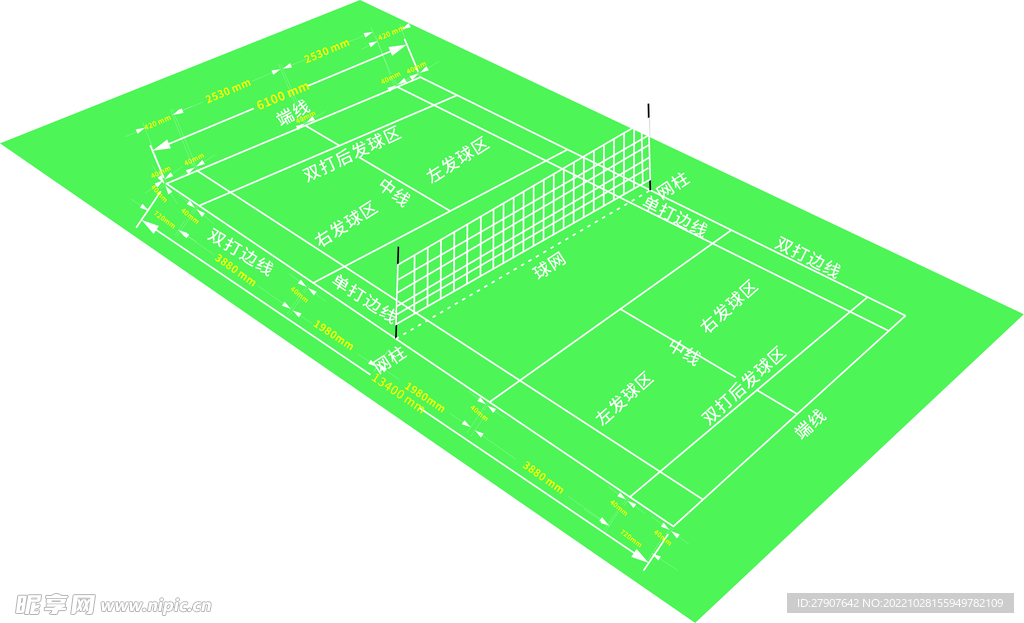 羽毛球场地平面示意图