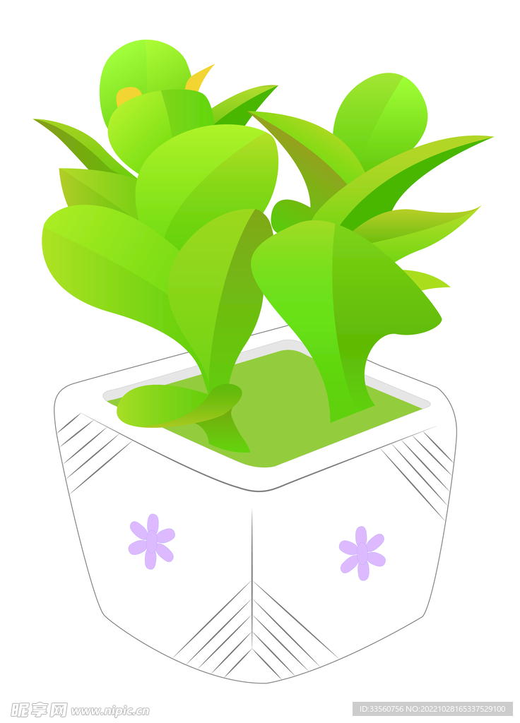 扁平植物插画 盆栽