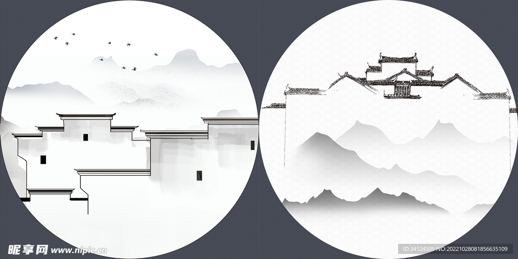 圆形水墨画