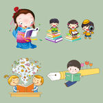 卡通学生学习