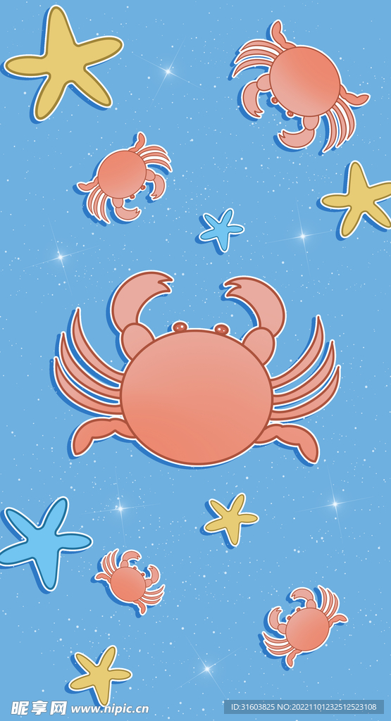 手绘螃蟹和海星壁纸