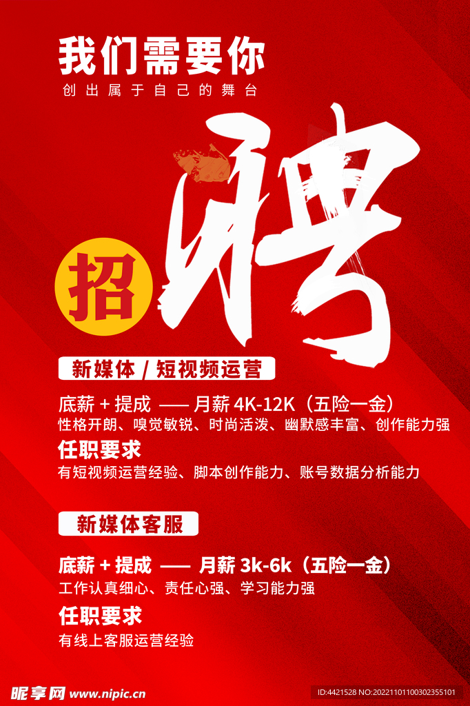 喜庆招聘海报