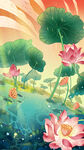 荷花池塘手绘