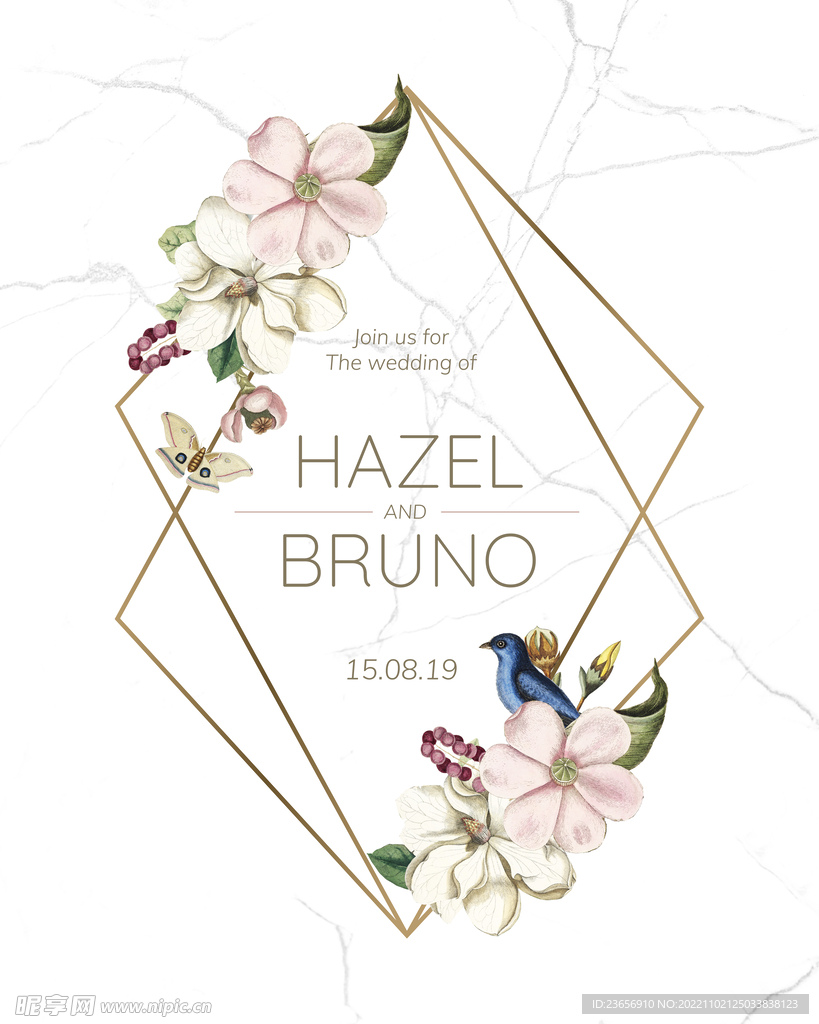 手绘鲜花海报花卉婚礼请柬