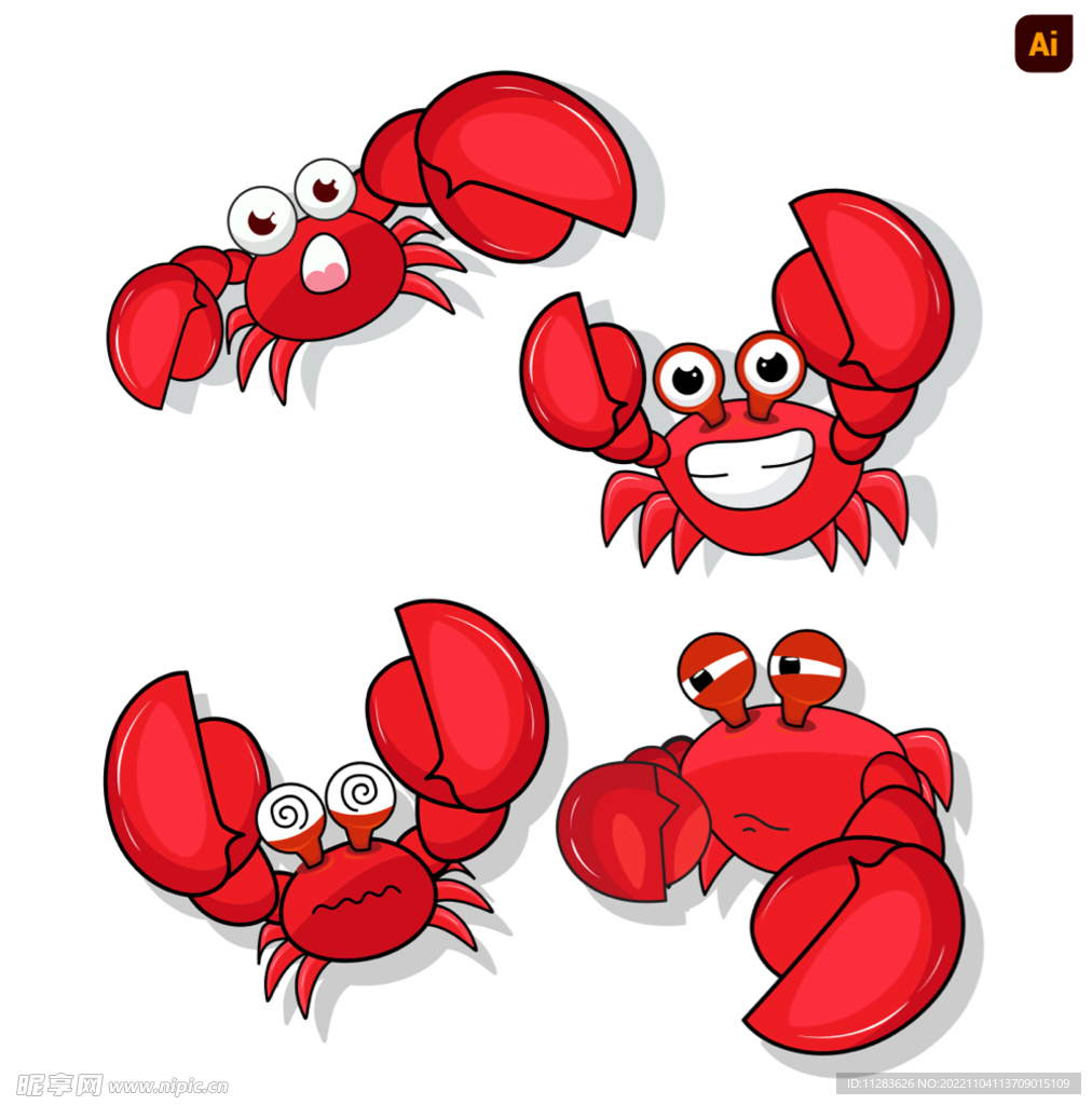 螃蟹可爱卡通插画