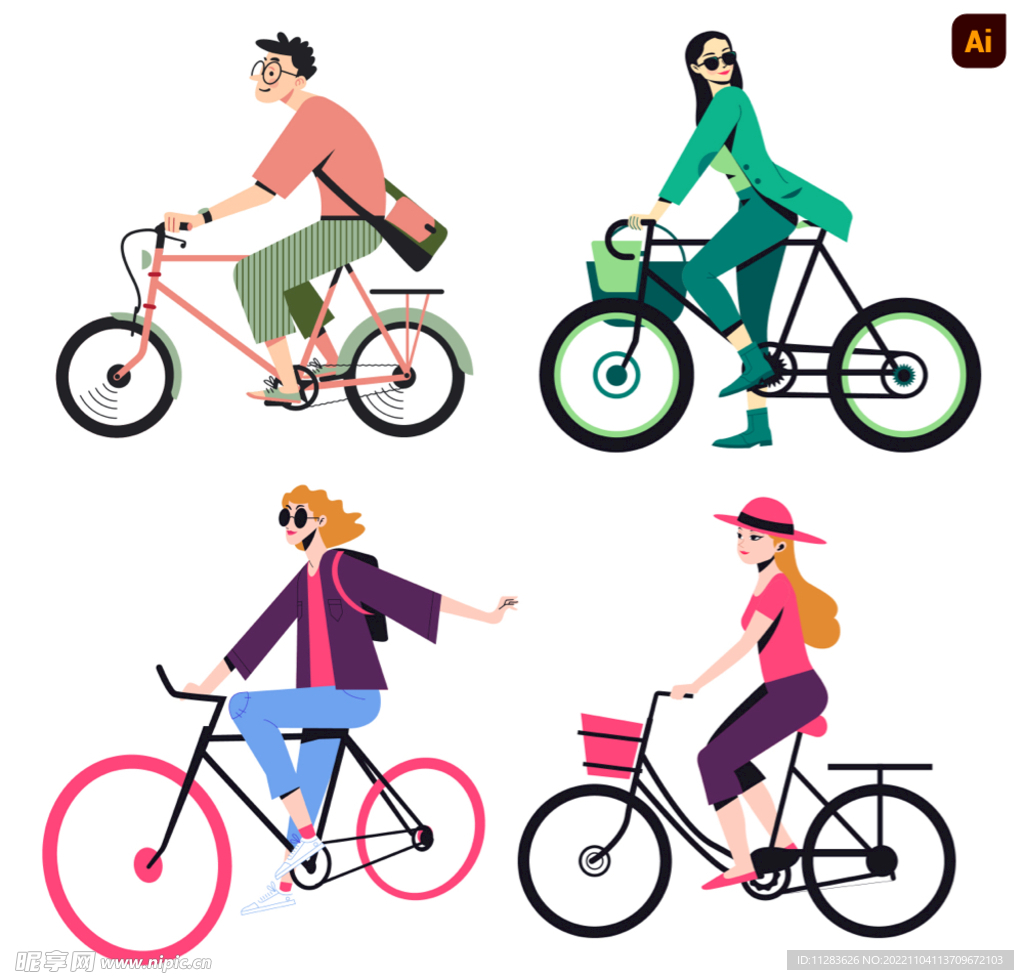 骑自行车人物插画