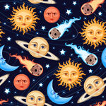 手绘宇宙太阳月亮