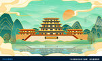 国潮手绘节日背景