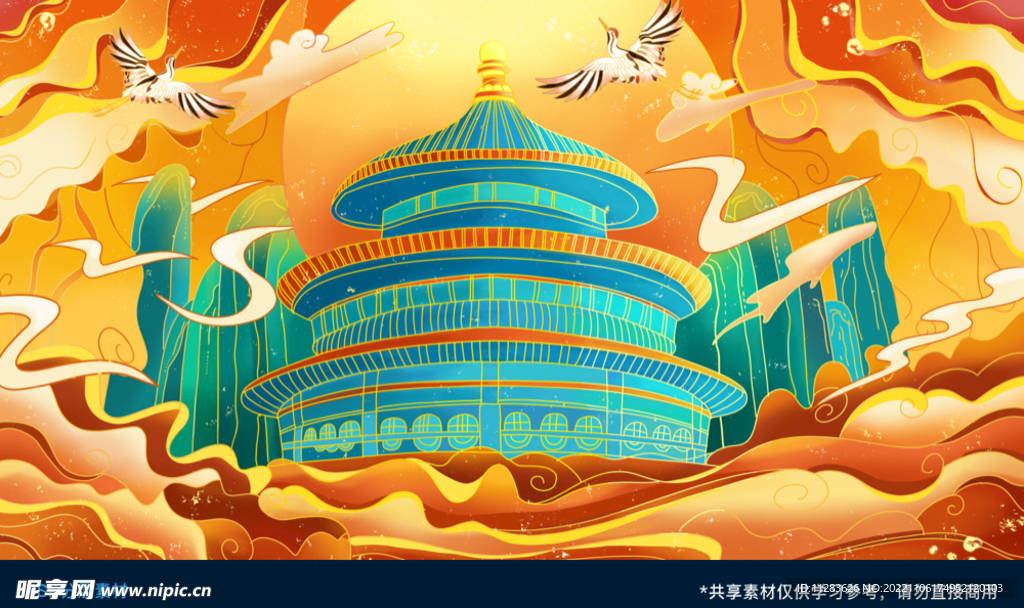 天坛国潮建筑背景