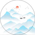 圆形水墨山水