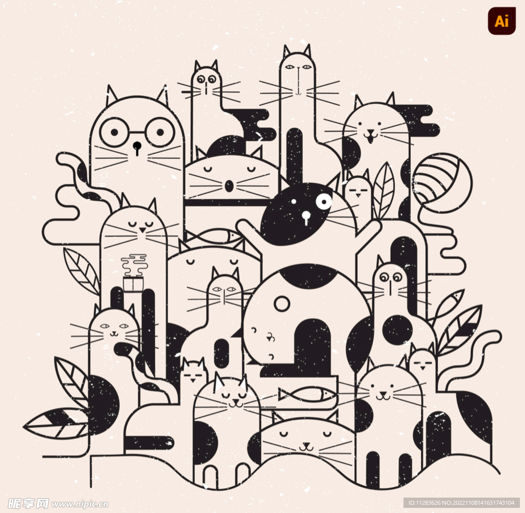 可爱猫咪抽象图案