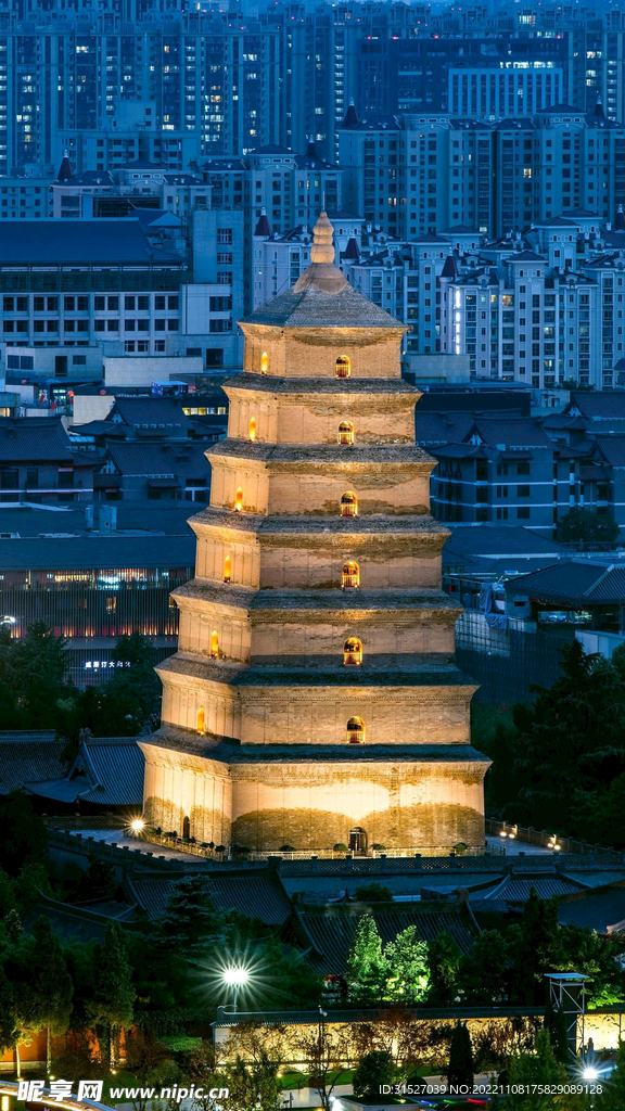 夜幕下的大雁塔特写