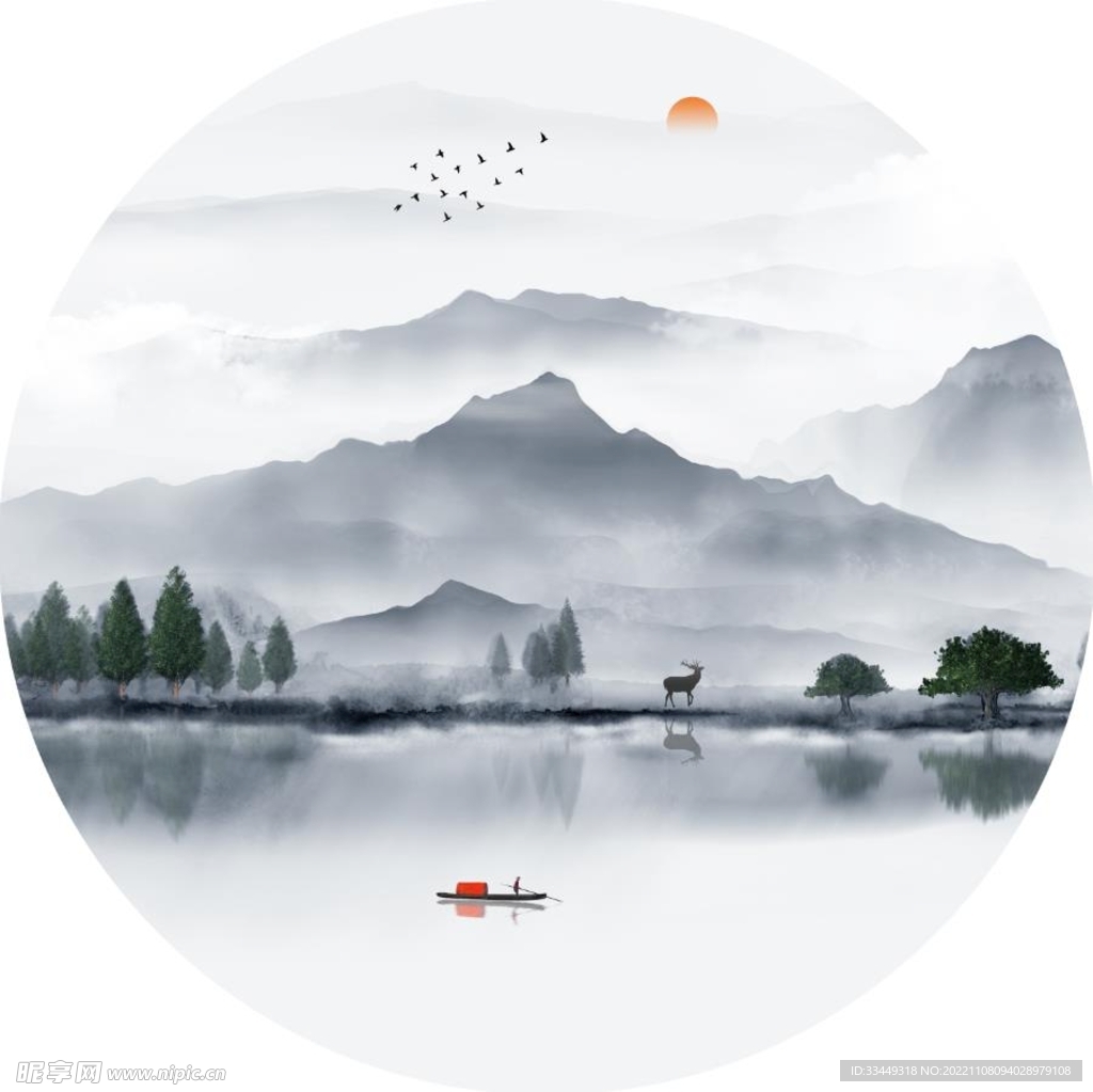 圆形意境山水