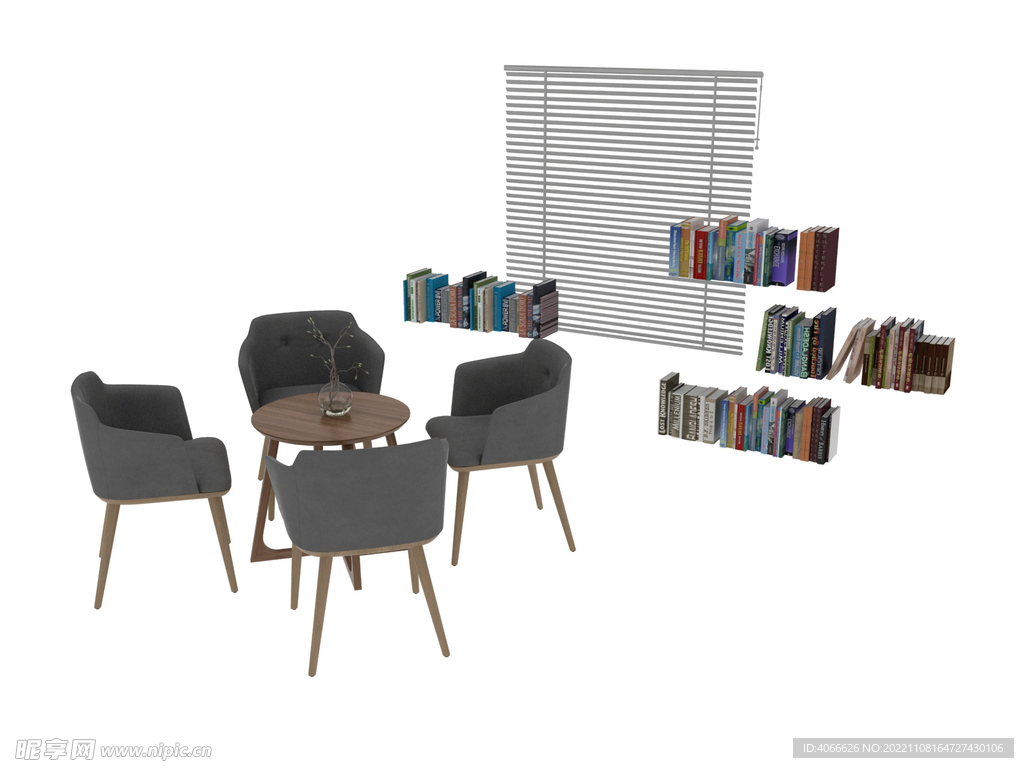 桌椅书本百叶窗3d模型