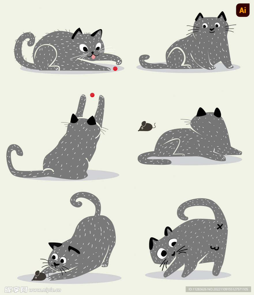 灰色猫咪卡通插画
