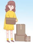  拆快递盒的女孩