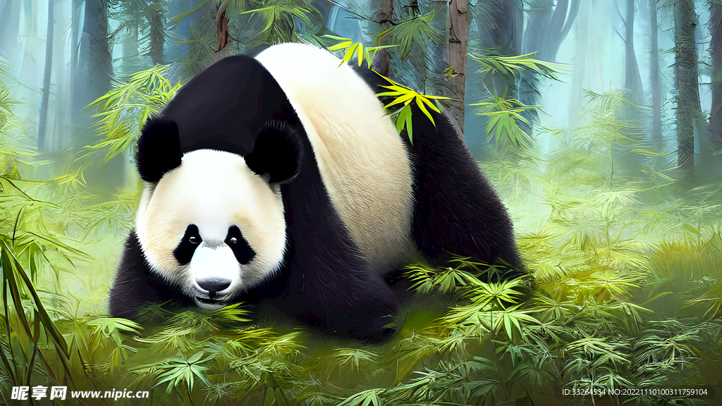 竹林大熊猫油画