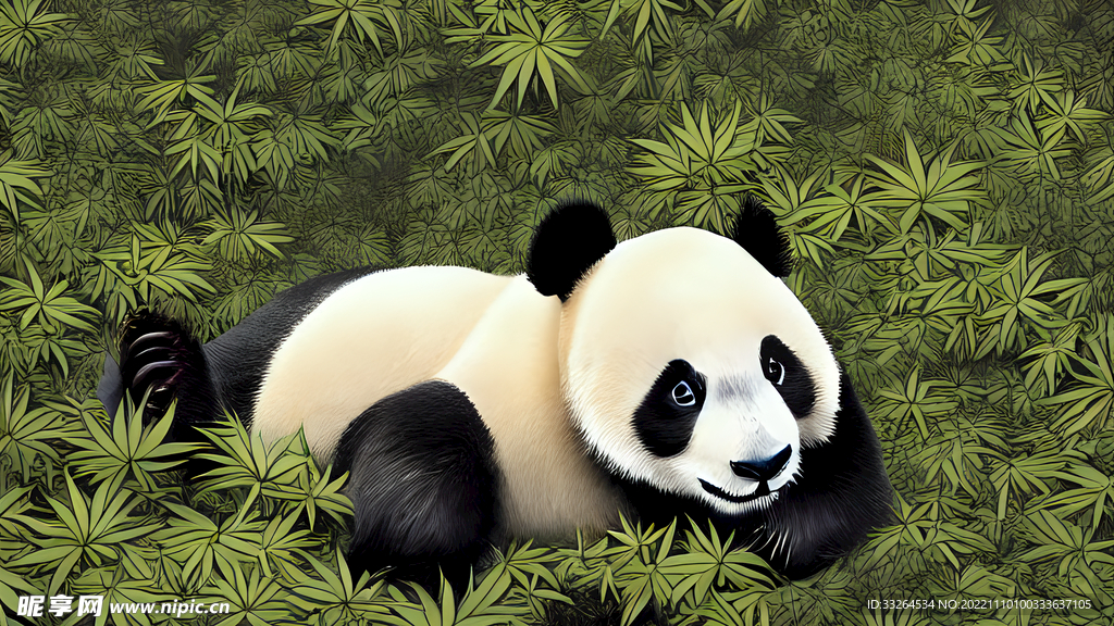 竹林大熊猫油画