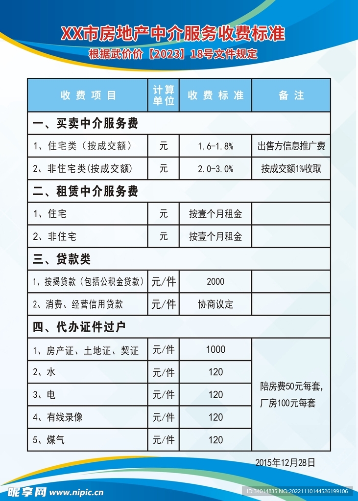 房产中介 房屋收费标准