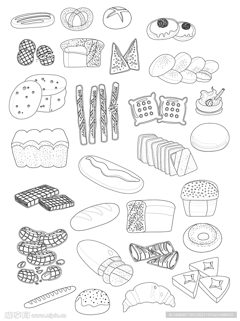手绘卡通素描面包食品