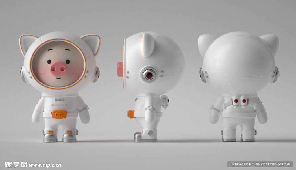 C4D模型卡通小猪宇航员