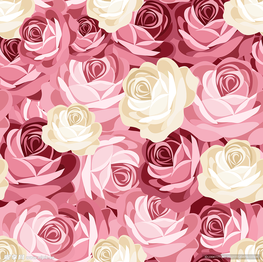 手绘粉色白色玫瑰花