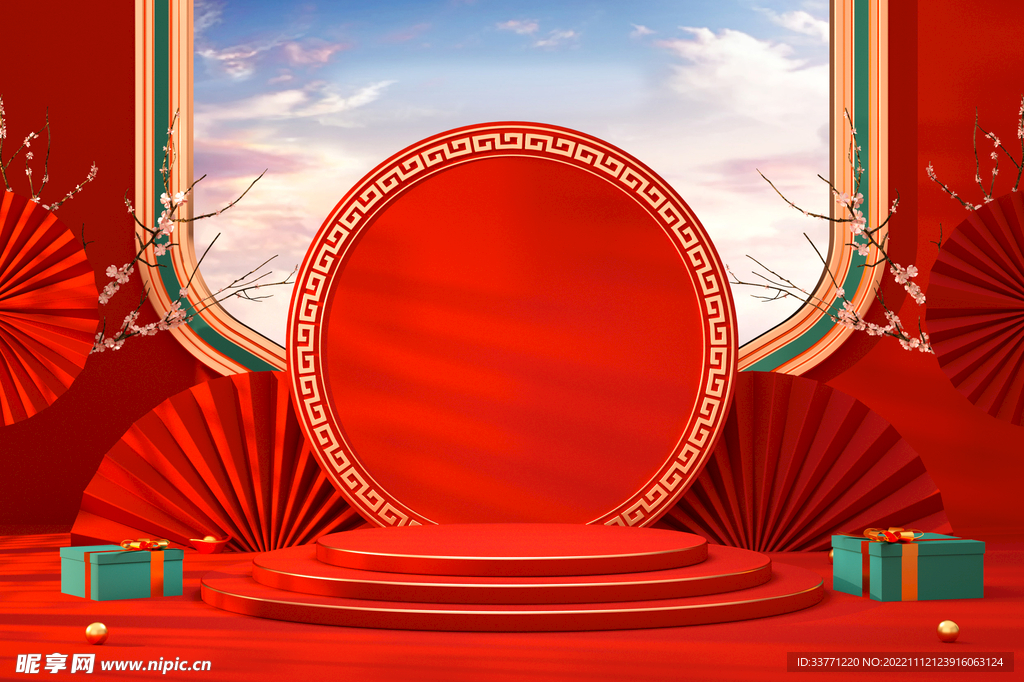 中国红吉祥展台模型