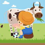 农场男孩挤牛奶