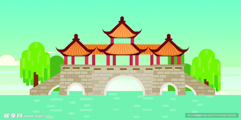 中国风亭子插画