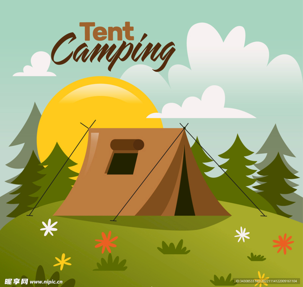 卡通野营帐篷插画