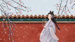 冬天雪景故宫红墙女孩插画
