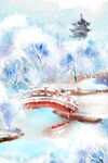 中国风冬天园林风景插画