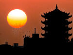 黄鹤楼夕阳摄影图