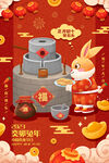 春节兔年 卡通兔子 红色喜庆 