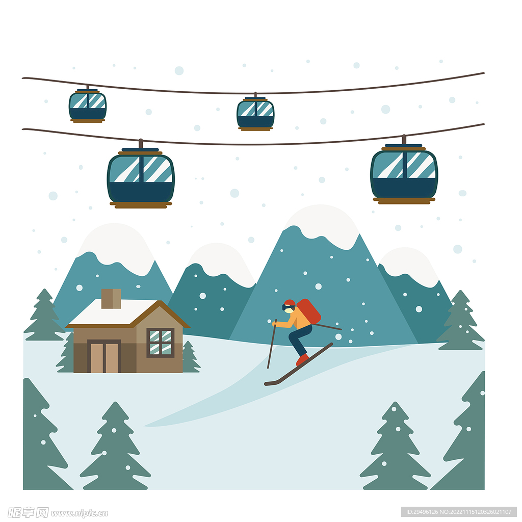 家庭滑雪插画图片素材_ID:145746635-Veer图库