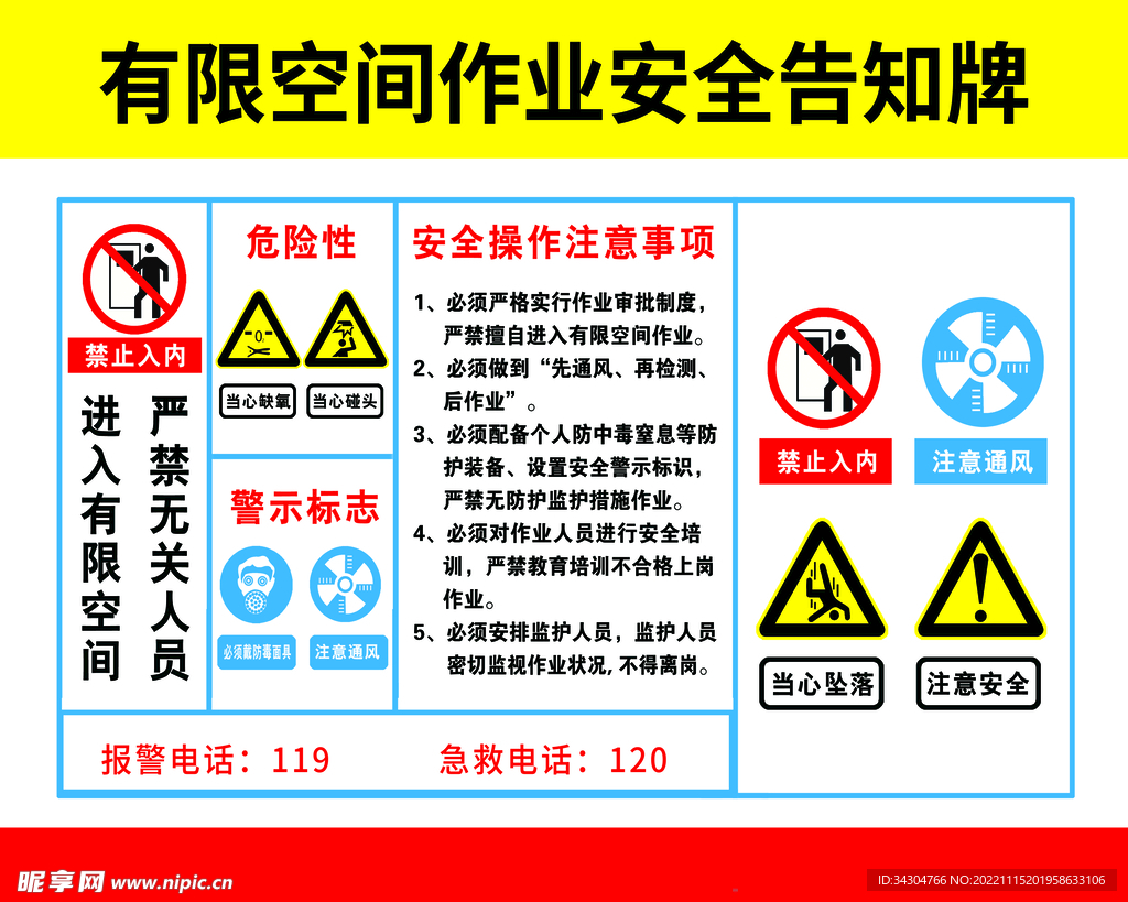 有限空间安全作业告知牌