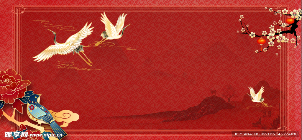 国潮红色仙鹤背景