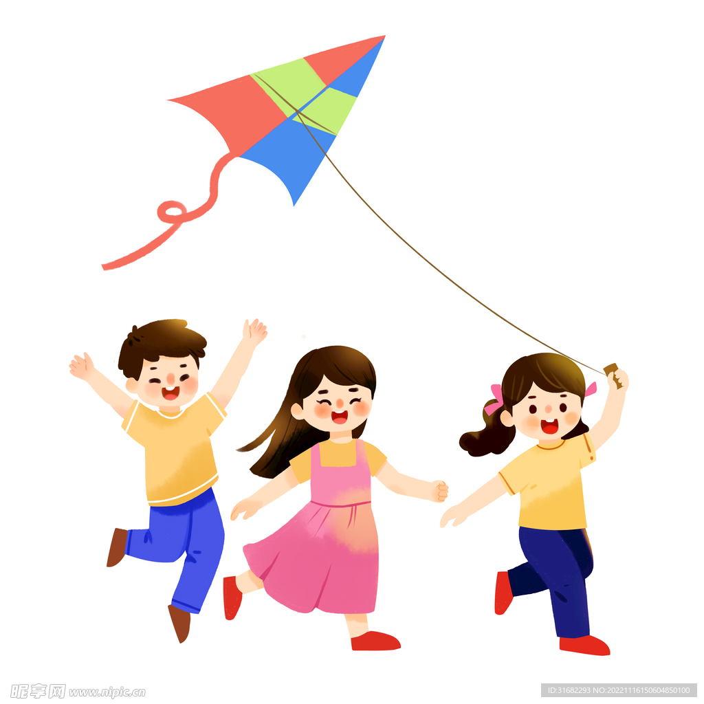 欢乐六一儿童节放风筝放假游戏玩耍六一插画图片-千库网
