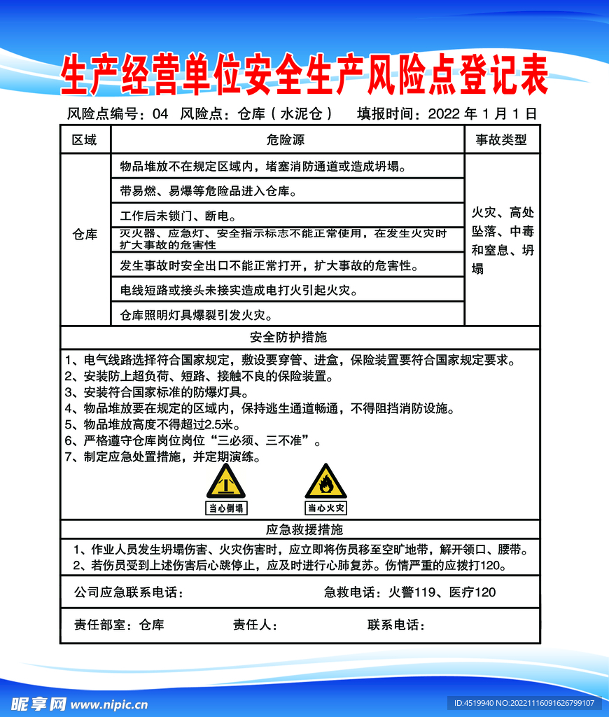 安全生产风险点登记表