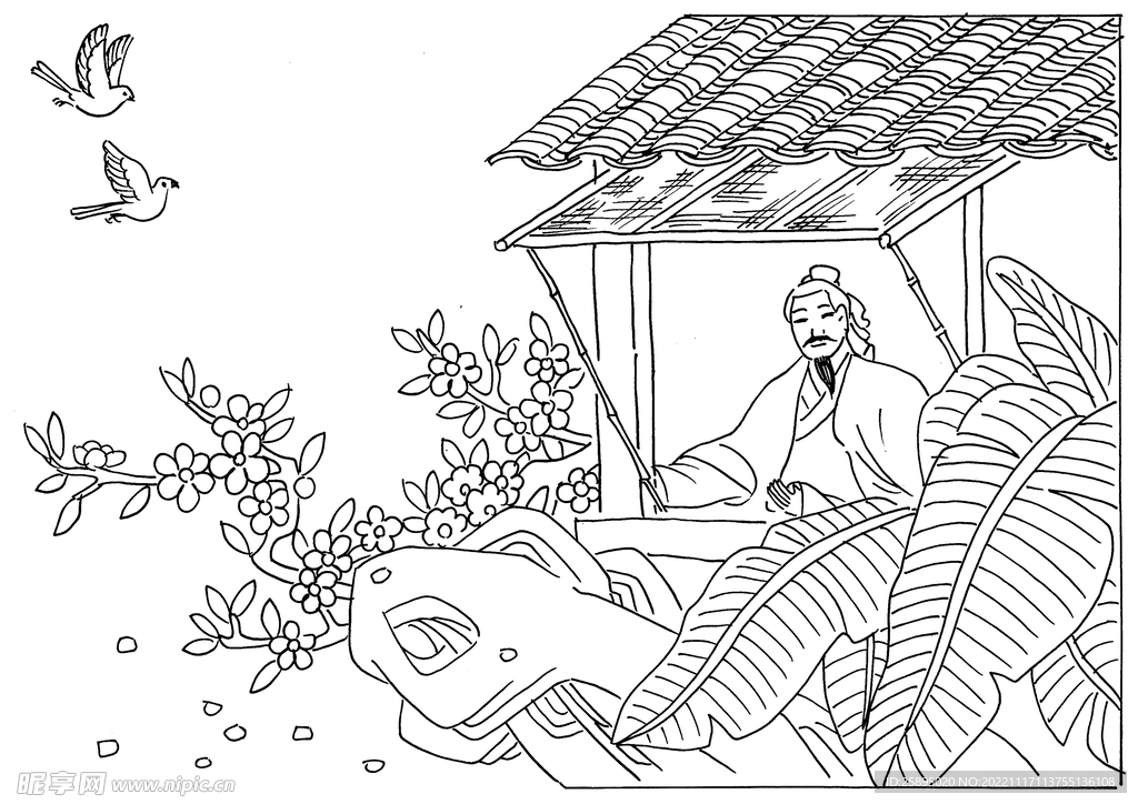 古诗配画线稿 春晓