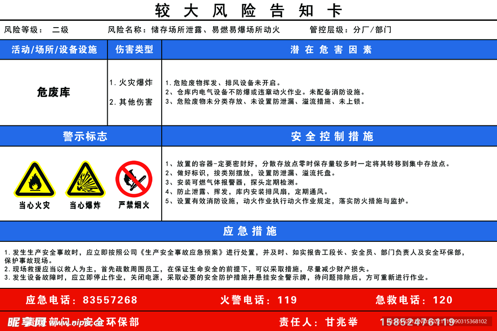 危废库较大风险告知卡