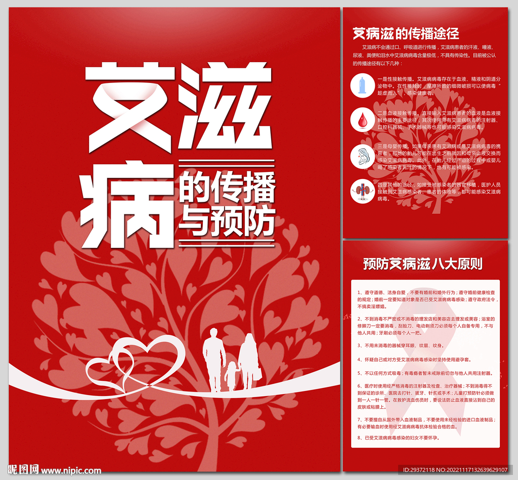 红色艾滋病的传播与预防海报
