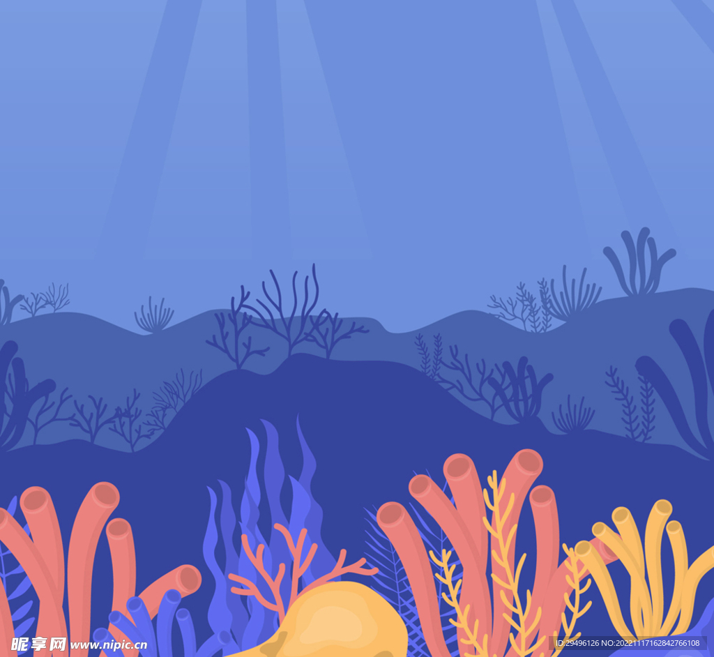 卡通海底珊瑚风景插画
