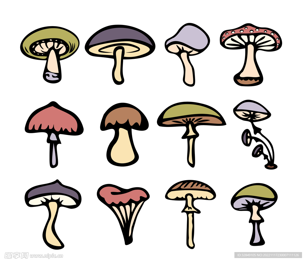 矢量手绘卡通蘑菇