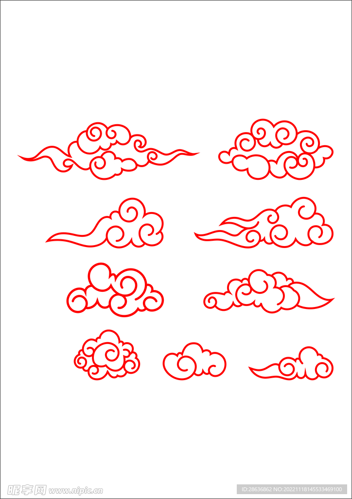 红色线条祥云元素