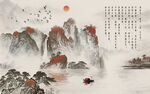 水墨山水简约花鸟客厅装饰画