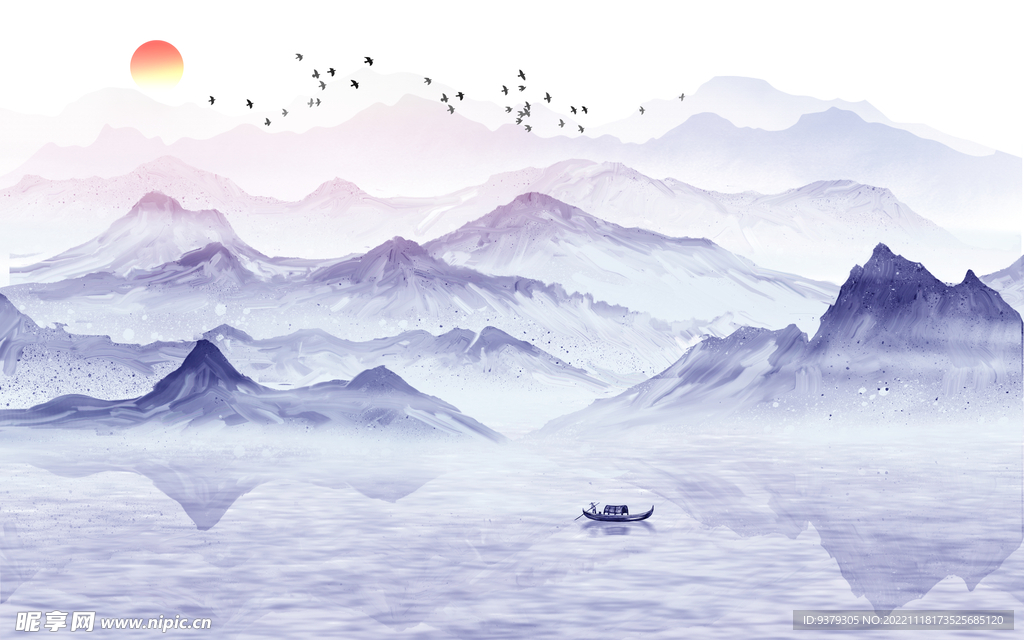水墨山水简约花鸟客厅装饰画