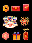 春节新年装饰图标铜钱舞狮头红包